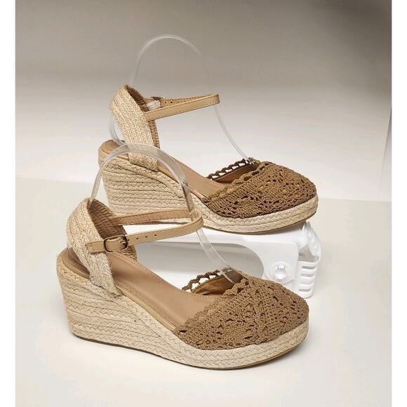Women's Fashion Espadrilles Wedge Tan Sandal Heel Shoes Size US7/38 - Picture 7 of 10